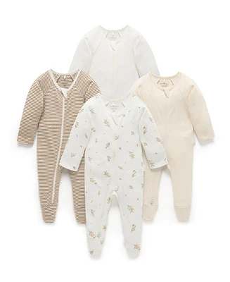 Purebaby Baby Girl and Boy Zip Coverall 4 Pack