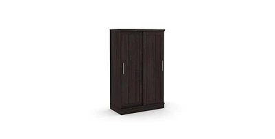 Barn Door Style Wardrobe Cabinet – Farmhouse Armoire with Garment Rod and Shelves for Stylish Bedroom Storage