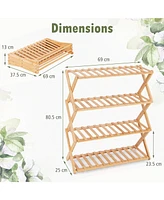 Gouun 4-Tier Foldable Bamboo Shoe Rack with Slatted Shelves