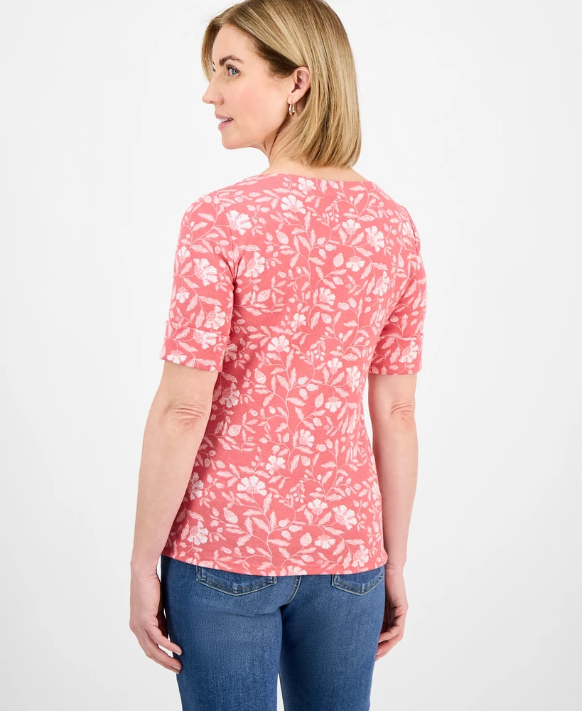 Style & Co Petite Gram Floral Elbow-Sleeve Tee, Exclusively at Macy's