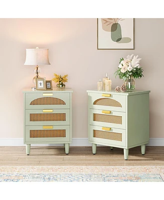 Tribesigns Nightstand Set of 2, 3-Drawer Rattan Night Stand Side Table, Accent Bedside Tables End Table for Bedroom and Small Spaces, Easy Assembly (2
