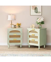 Tribesigns Nightstand Set of 2, 3-Drawer Rattan Night Stand Side Table, Accent Bedside Tables End Table for Bedroom and Small Spaces, Easy Assembly (2