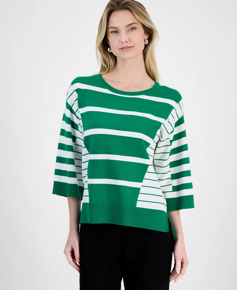 T Tahari Women's Striped 3/4-Sleeve Sweater