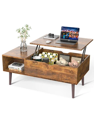 Lift-Top Coffee Table – Mid-Century Modern Wood Table for Living Room, Tv Tray, Laptop Desk Functionality