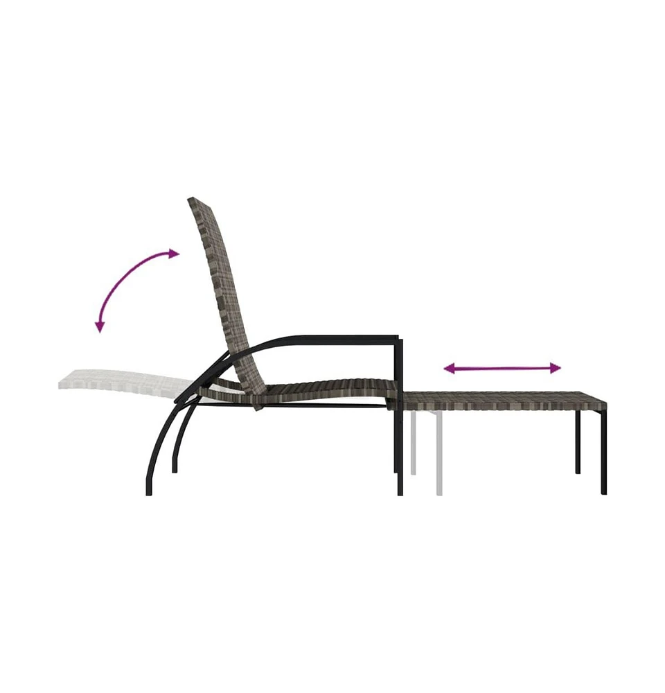 vidaXL Sun Lounger with Footrest Pe Rattan Gray