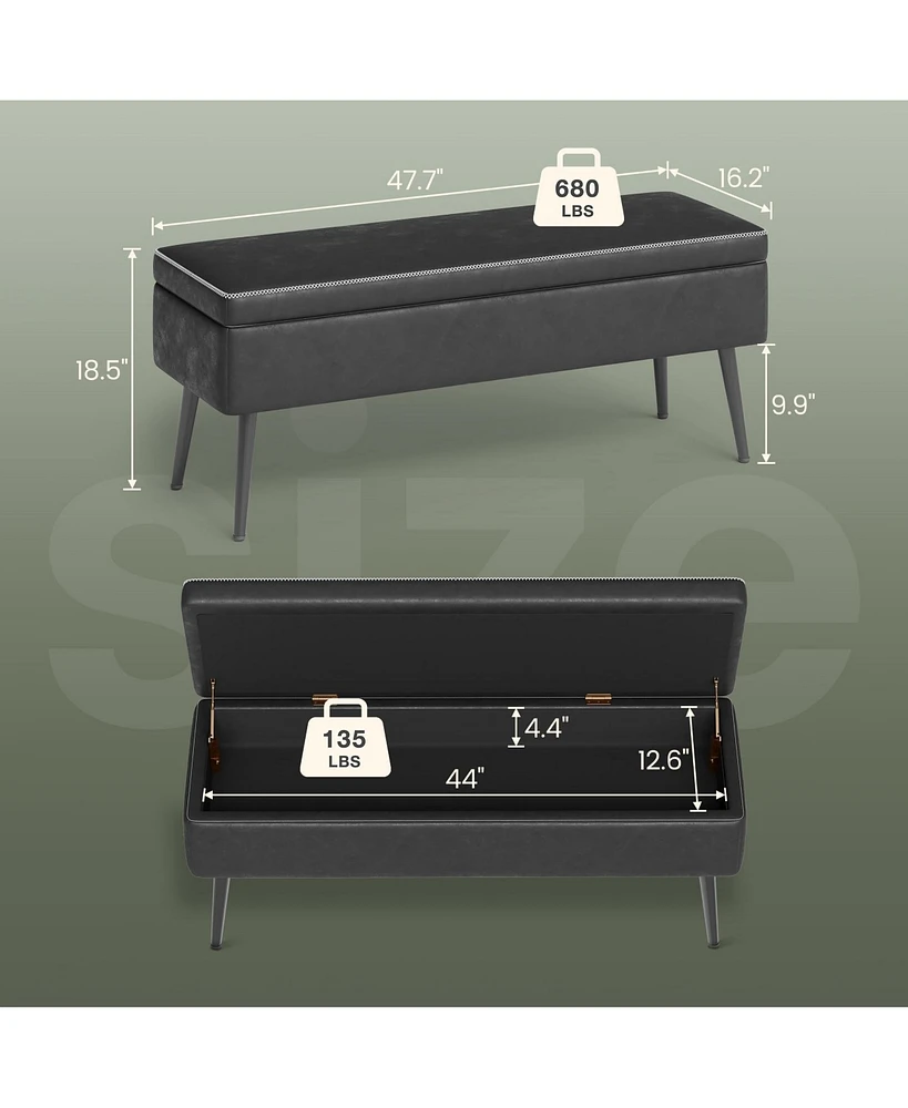 gaomon 47.7'' Mid-century Modern Upholstered Storage Bench with Solid Wood Legs