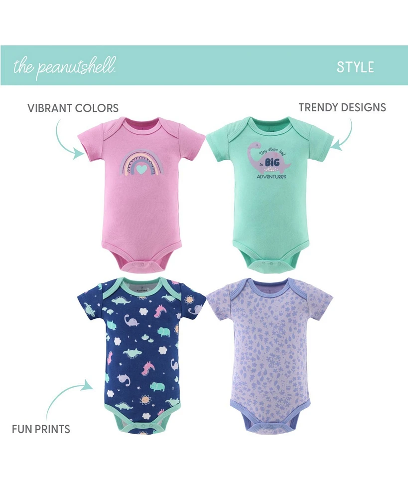 The Peanutshell Dino Girl Bodysuits, 4-Pack
