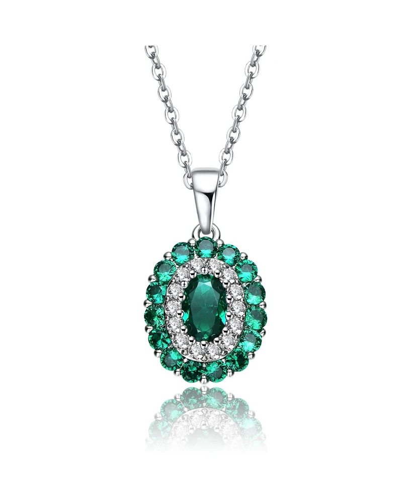 Long Lasting Sterling Silver with White Gold Plated and Cubic Zirconia Oval Pendant Necklace