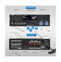 Pyle Stereo Bluetooth Home Theater Amplifier - Built-in Cooling Fan, Radio Antenna, Bt/Fm/Optical/Coaxial/Hdmi & Dual 10 Band Eq, 1600W