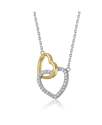 Sterling Silver Two-Tone Double Heart Pendant with Clear Cubic Zirconia