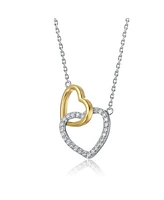 Sterling Silver Two-Tone Double Heart Pendant with Clear Cubic Zirconia