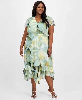 Anne Klein Plus Size Printed Chiffon Fit & Flare Dress