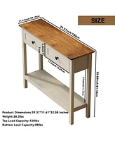 Farmhouse Style Console Table with 2 Drawer and Bottom Storage Shelf for Entryway, Rustic Side Table with Storage Drawer and Shelf for Living room, Ha