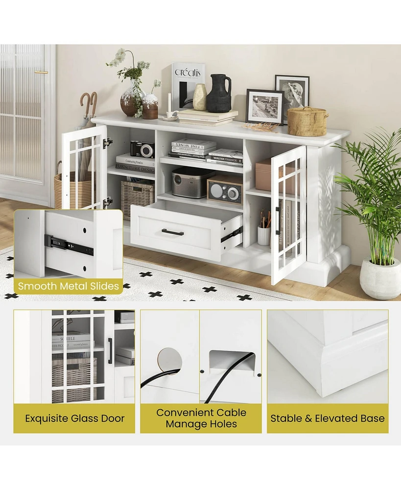 Gymax Farmhouse Tv Stand for TVs up to 70'' Media Center w/Glass Doors Cubbies & Drawer
