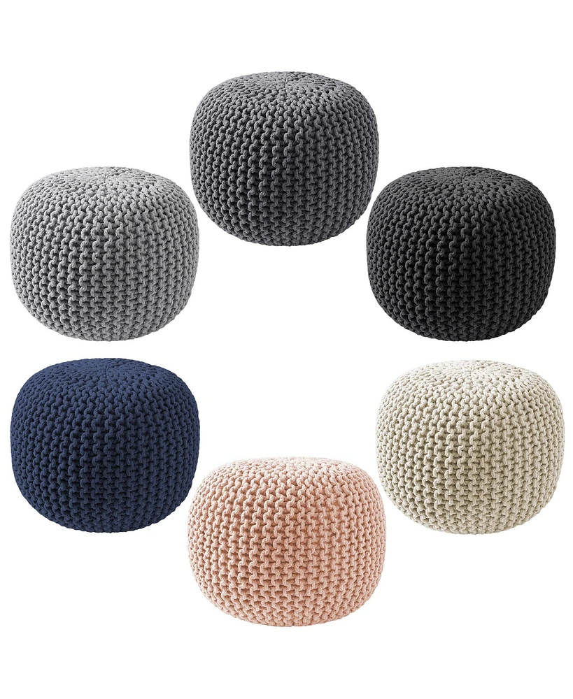 Casafield Round Pouf Ottoman, Light Pink - 20" Dia x 14.5" High Cotton Knit Foot Stool Boho Floor Pouffe for Living Room