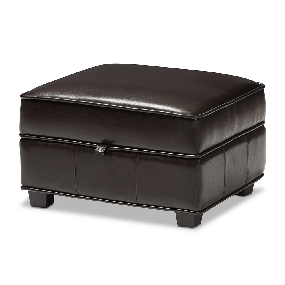 Baxton Studio Agustus Brown Leather Storage Ottoman