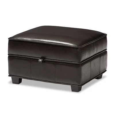 Baxton Studio Agustus Brown Leather Storage Ottoman