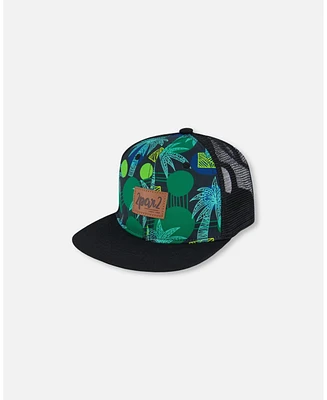 Deux par Deux Boy Printed Cap Green Jungle On Black - Toddler|Child