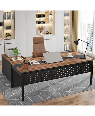 Tribesigns 70.8" Large Executive Office Desk and 47" Lateral File Cabinet Combo, L-Shaped Computer 2 Piece Business Furniture with Drawers Sh
