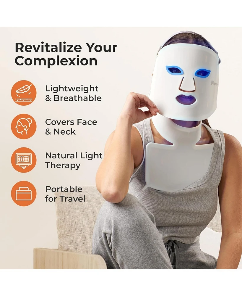 LifePro Red Light Therapy Face Mask with Neck Coverage - 3-Color Led Light Therapy for Skin Care at Home