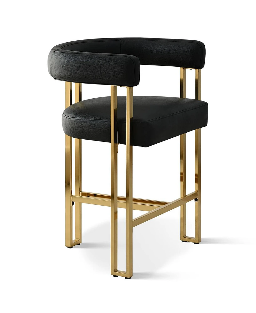 Set of 3 Faux Leather Counter Stools–Curved Armrests, Gold Legs, Modern Design for Kitchen & Bar-Maison Boucle