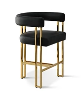Set of 3 Faux Leather Counter Stools–Curved Armrests, Gold Legs, Modern Design for Kitchen & Bar-Maison Boucle