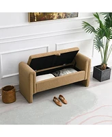 The Pop Home Modern Teddy Bed End Bench with Storage and Arms, Upholstered Foot Rest Stool, Comfy Vanity Bench-The
