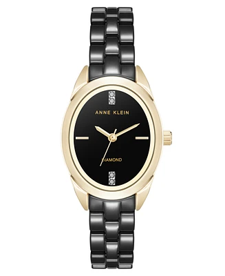 Anne Klein Women's Quartz Black Ceramic Oval Diamond Dial Watch, 27mm