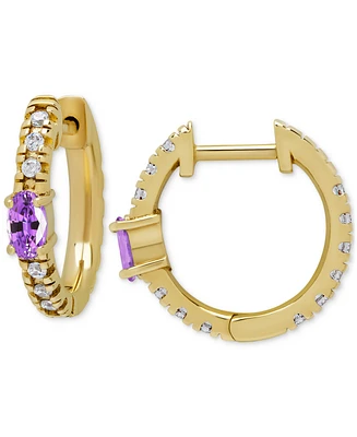 Amethyst (3/8 ct. t.w.) & Lab Grown White Sapphire (1-1/5 ct. t.w.) Small Hoop Earrings in 14k Gold-Plated Sterling Silver