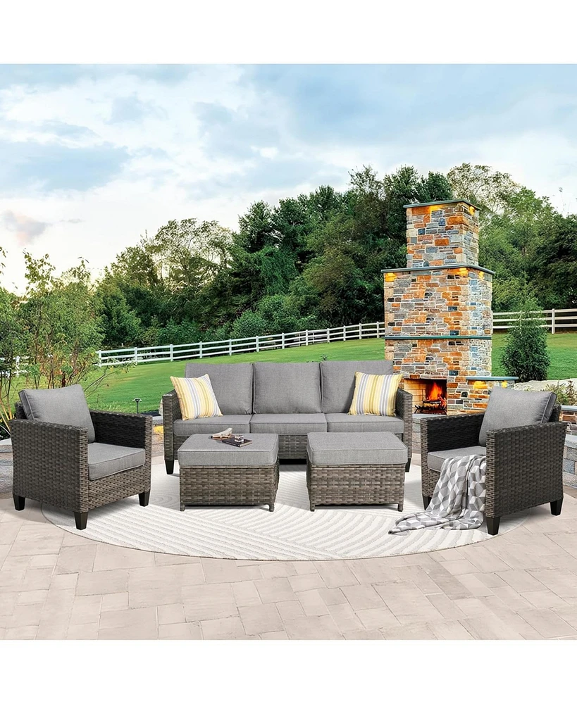 Xizzi 5 Piece Patio Furniture, Outdoor Furniture Sets, Modern Wicker Sectional and 2 Pillows, All Weather Garden Sofa, Backyard,