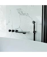 Matte Black Wall Mounted Bathtub Faucet with Handheld Shower Head Brass Wall Mounted Tub Waterfall Spout Bathtub Shower Faucet