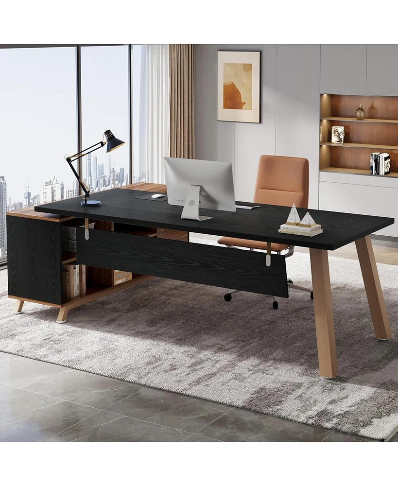 Tribesigns 71-Inch Executive Desk, L-Shaped Desk with 55-Inch Cabinet, Large Office Storage Shelves, Modern Computer for Home