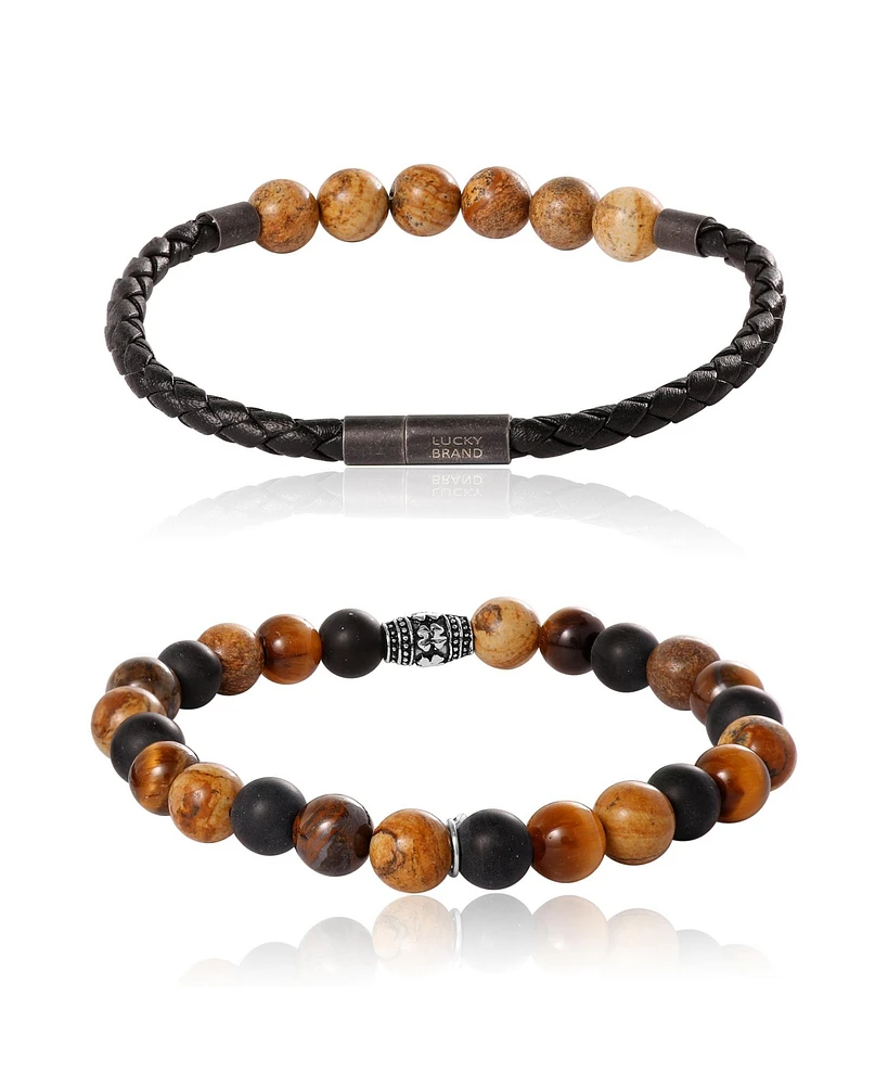 Lucky Brand Tiger s Eye, Black Onyx, Picture Jasper Stretch Bead & Magnetic Cord Bracelet Set - 2 Piece