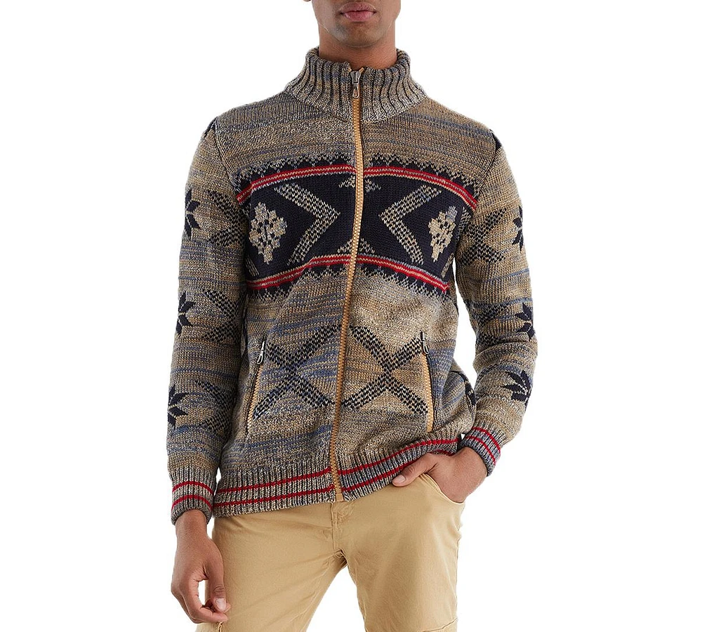 Leif Nelson Men s Knit Jacket with Zipper, Norwegian Pattern