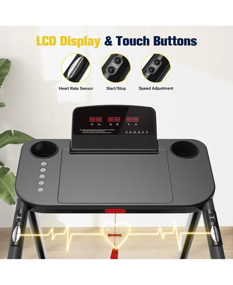 Redliro Walking Treadmill for Seniors with Long Handrails 300 lbs Capacity Recovery Fitness Exercise Machine Heart Rate Sensor with Desk & Cup Holder