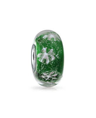 Bling Jewelry Christmas Charm Bead Snowflake Green Murano Glass Spacer for European Bracelets