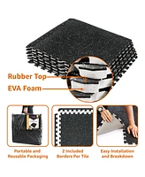 Sorbus 18 Interlocking Gym Floor Mat - 1/2" Thick Rubber Top High-Density Eva Foam (72 Sq Ft) for Yoga, Heavy Exercise Equipment (Blue Speckled)