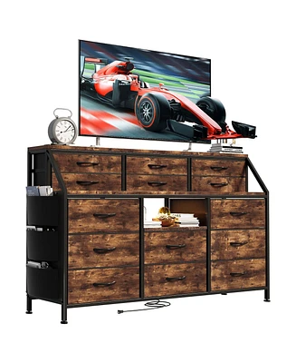 TrailBlaze Dresser for Bedroom with Power Outlets and Led Lights, 55" W Dresser with 14 Drawers Dresser Fabric Dressers & Chests of Drawers with