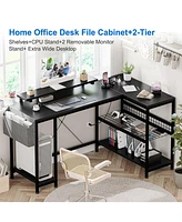 gaomon L Shaped Computer Desk with Power Outlets & Led Light, 49.6" Reversible Corner Computer Desk