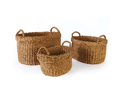 Seagrass Oval Baskets With Handles & Cuffs Set of 3