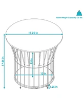Indoor Steel Wire Pedestal End Table with Mdf Pull-Open Tabletop - 17.25” H - Cream