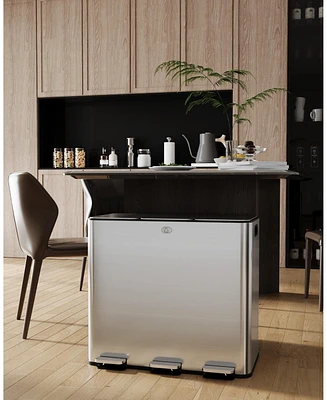 15 Gallon Triple Compartment Stainless Steel Kitchen Trash Can for Recycling