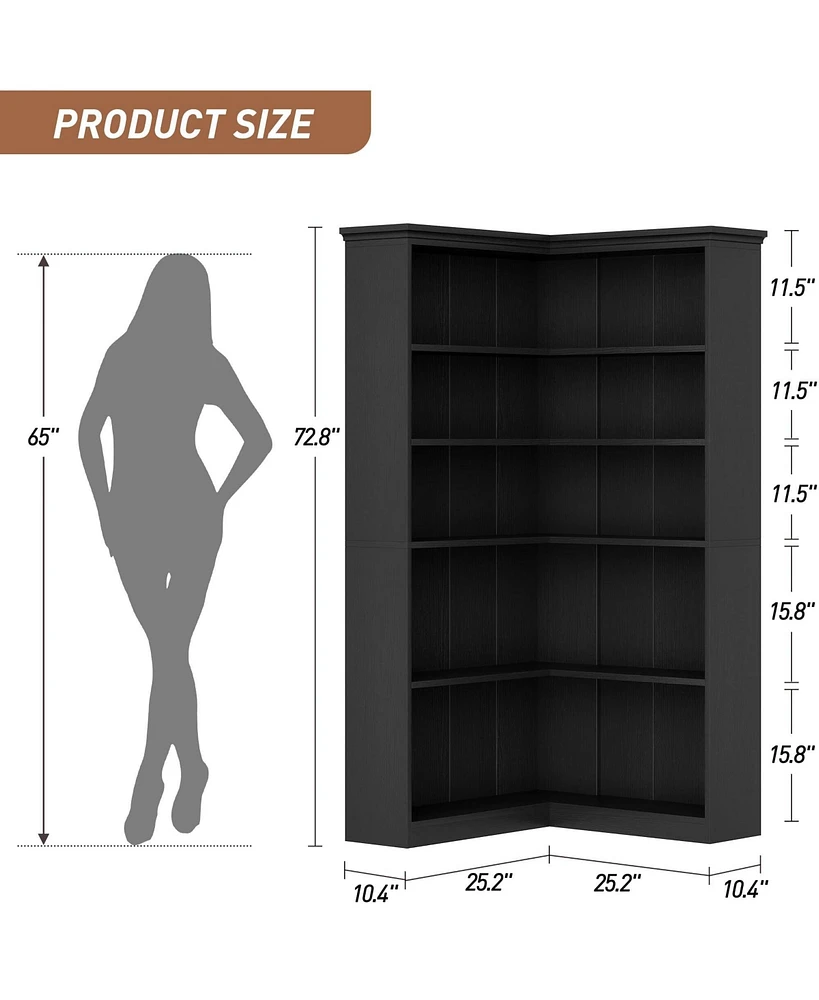 gaomon Farmhouse Bookshelf Corner Bookcase 72.8” Large Bookcase Wood Bookshelf Tall L Shaped Bookshelf