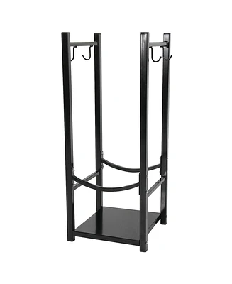 Indoor/Outdoor Steel Fire Pit or Fireplace Firewood Log Rack Holder with Hooks - 32"