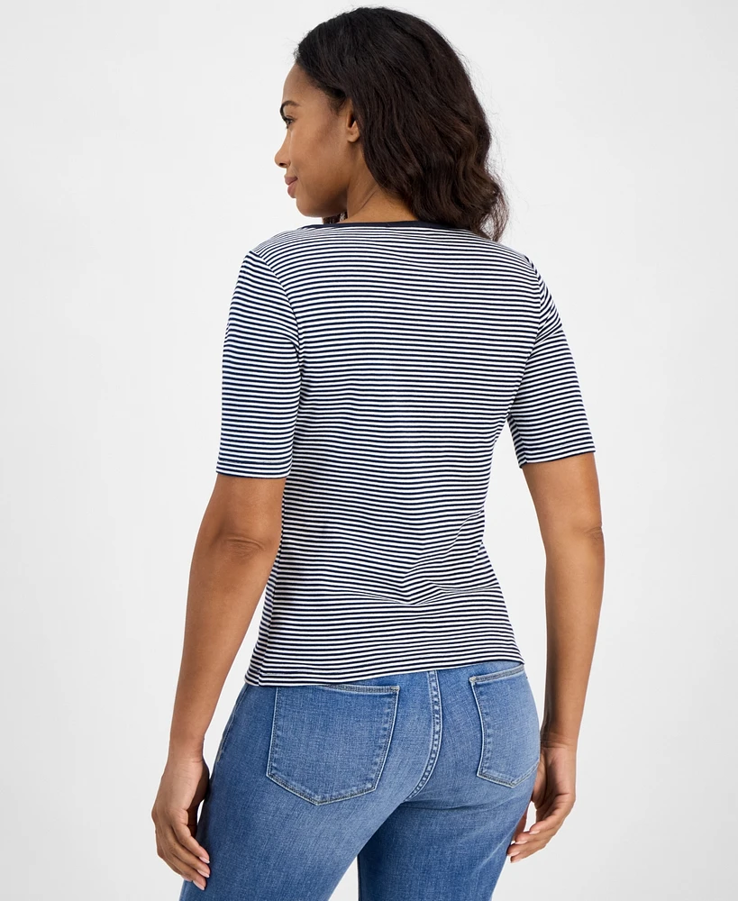 Tommy Hilfiger Women's Striped Cotton Lace-Up Top