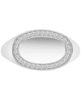 Cubic Zirconia Oval Halo Polished Signet Ring Sterling Silver