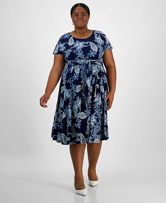 Robbie Bee Plus Size Printed Short-Sleeve Midi Dress