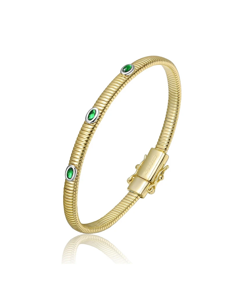 14K Gold Plated with Clear, Green, Red, or Blue Cubic Zirconia Bangle Bracelet