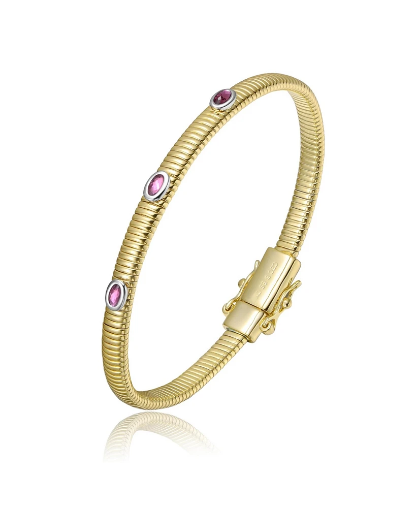 14K Gold Plated with Clear, Green, Red, or Blue Cubic Zirconia Bangle Bracelet