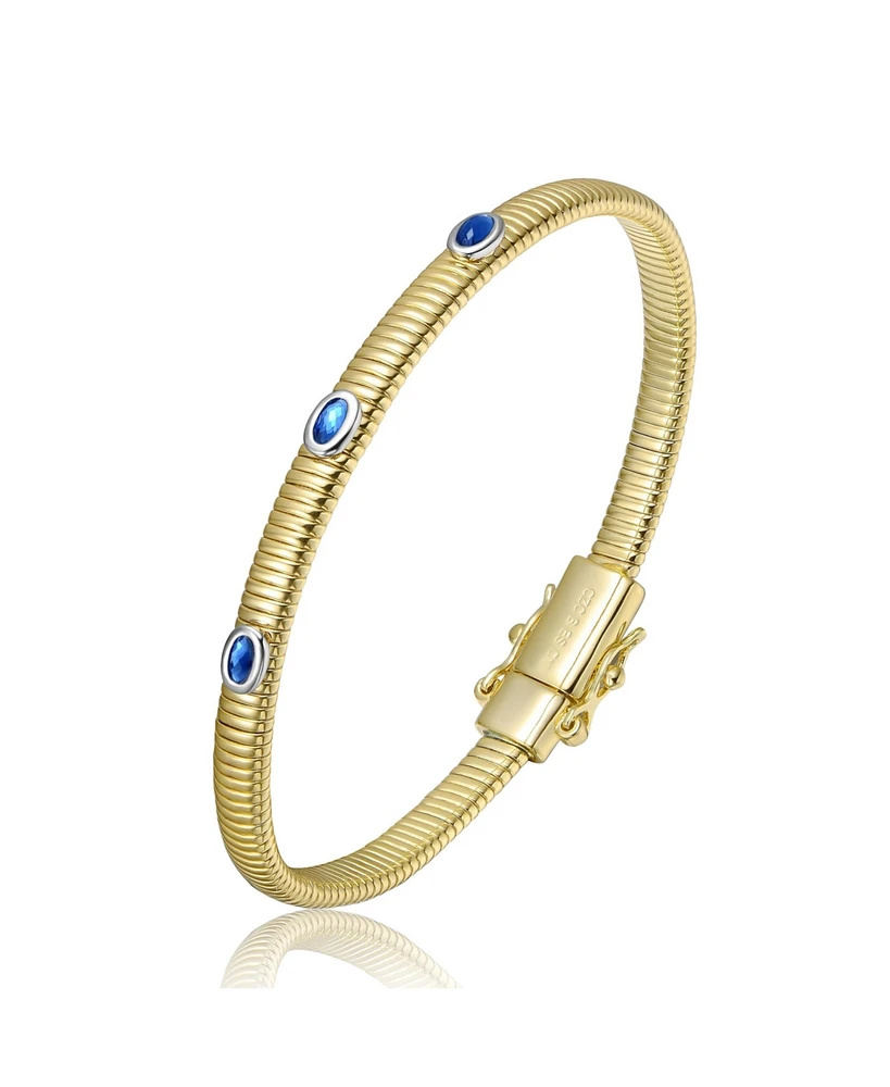 14K Gold Plated with Clear, Green, Red, or Blue Cubic Zirconia Bangle Bracelet